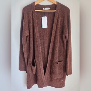 New FIG CLOTHING Cozy Brown Open-Front Sweater